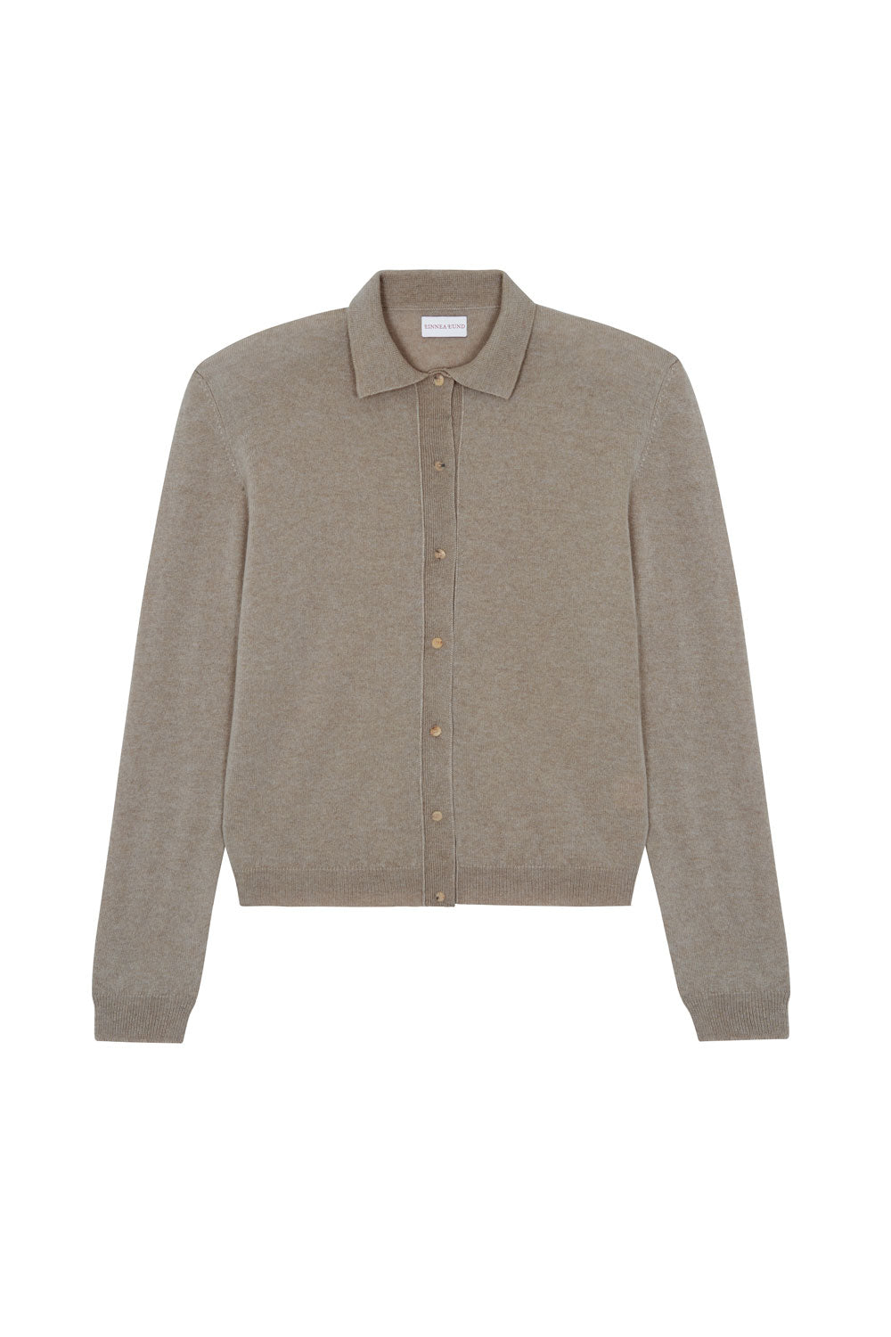 Women lightweight cashmere polo neck cardigan light brown | Gunilla | Linnea Lund