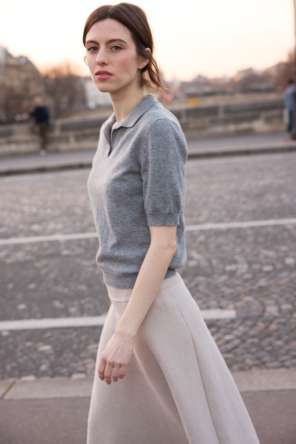 Short sleeve grey cashmere polo women | Isabella | Linnea Lund