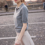 Short sleeve grey cashmere polo women | Isabella | Linnea Lund