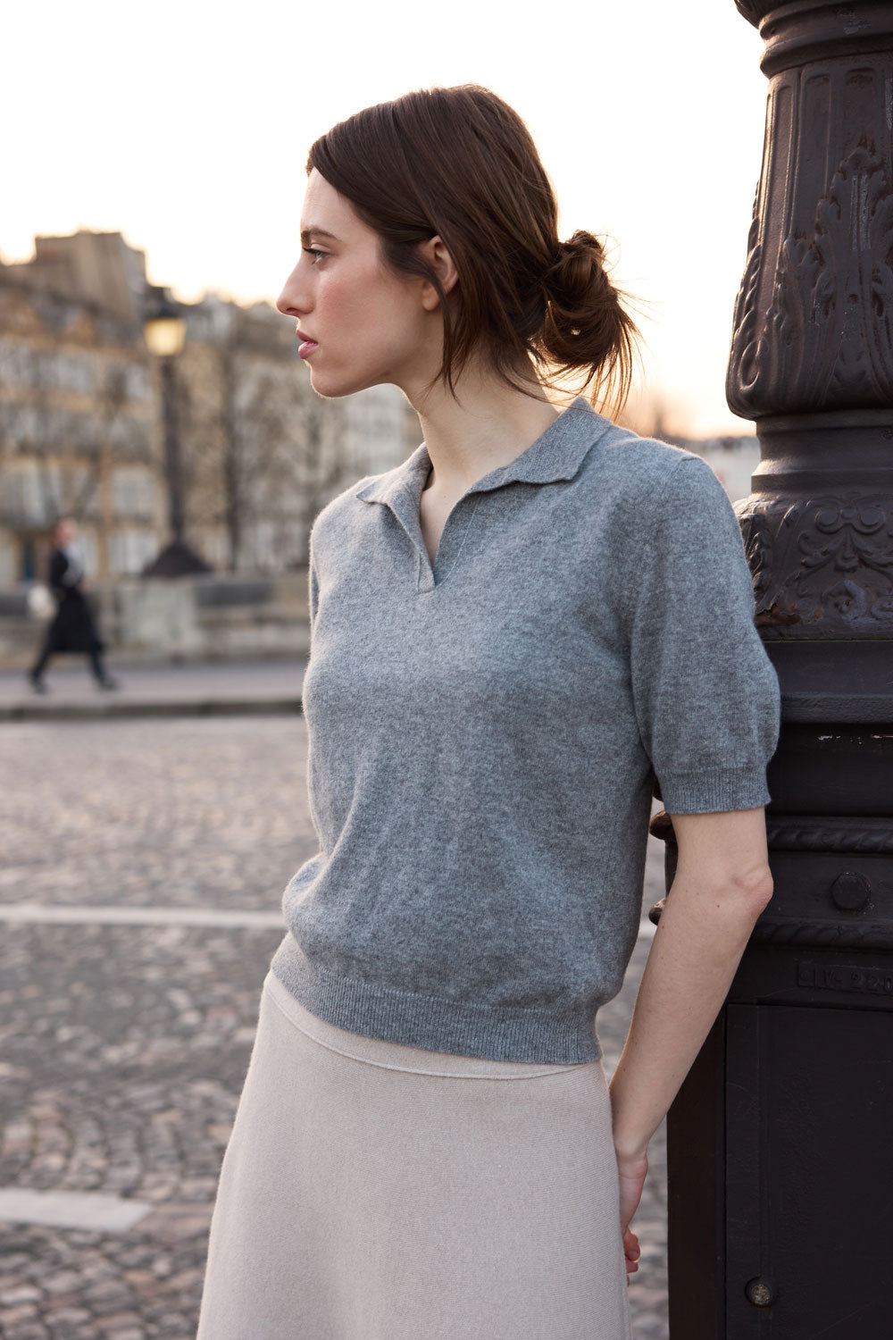 Short sleeve grey cashmere polo women | Isabella | Linnea Lund