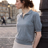 Short sleeve grey cashmere polo women | Isabella | Linnea Lund