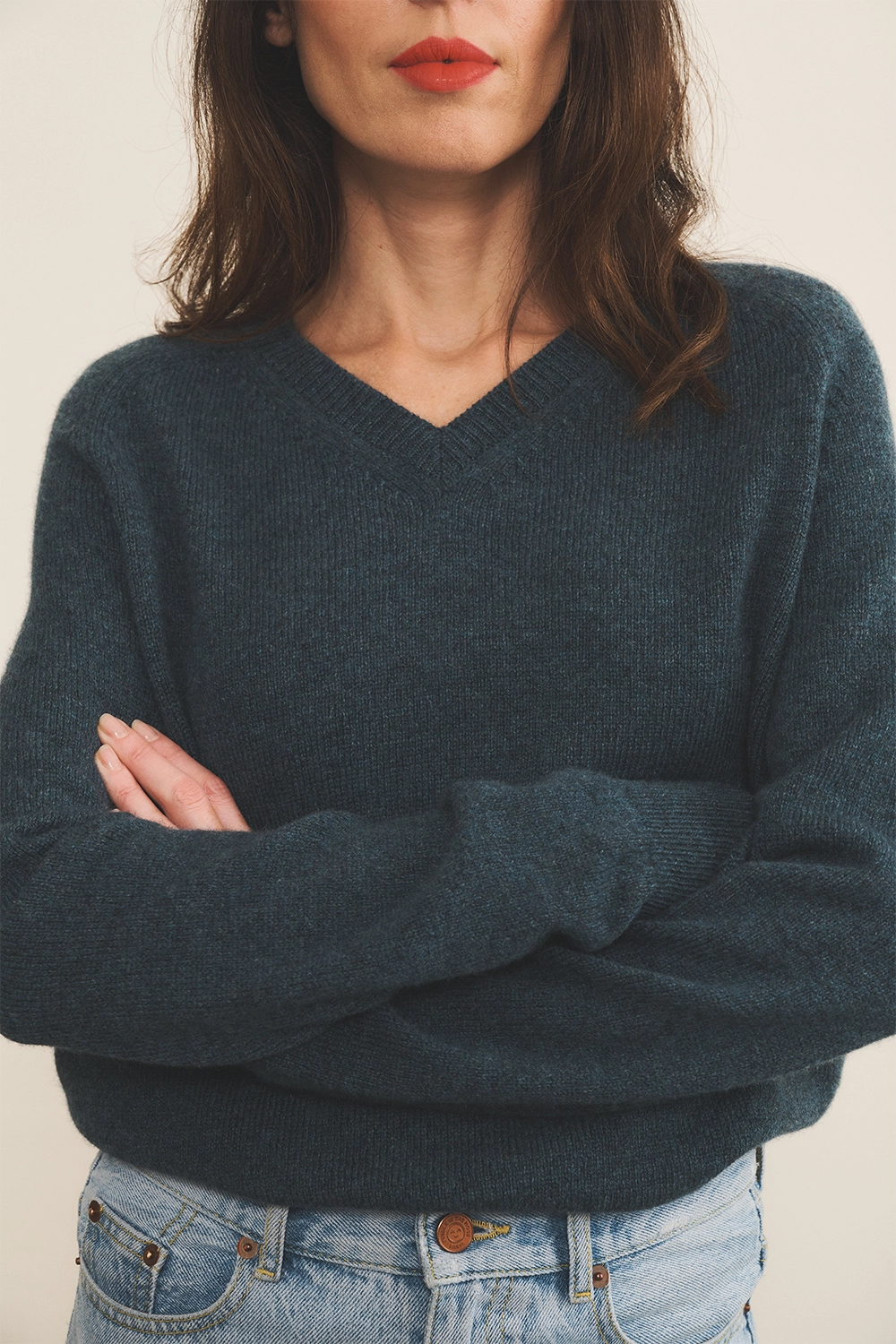 dark slate teal color cashmere sweater women - front view | Jack | Linnea Lund