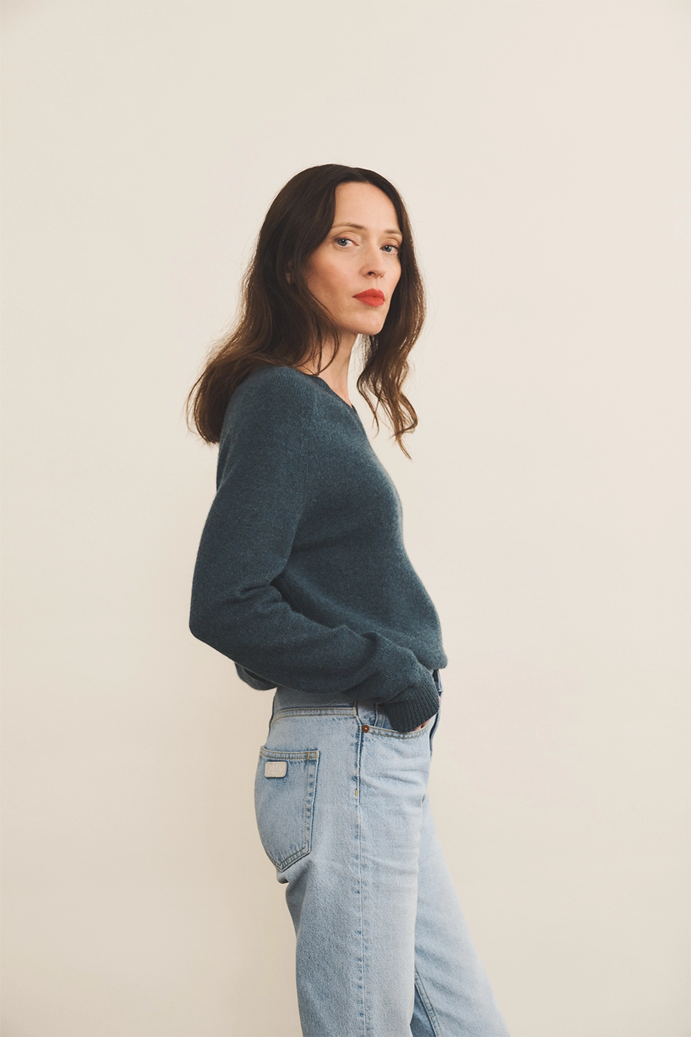 dark slate teal color cashmere sweater women - side view | Jack | Linnea Lund