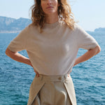 Women lightweight cashmere t-shirt beige | Jeannette | Linnea Lund