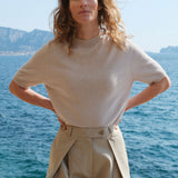 Women lightweight cashmere t-shirt beige | Jeannette | Linnea Lund