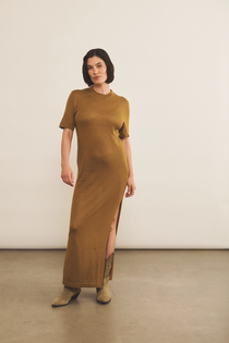 bronze color cashmere dress women - front view | Juliana | Linnea Lund