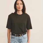 kaki cashmere tee shirt women - front view | Julien | Linnea Lund