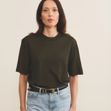 kaki cashmere tee shirt women - front view | Julien | Linnea Lund
