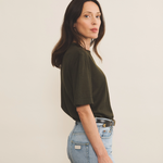 kaki cashmere tee shirt women - side view | Julien | Linnea Lund