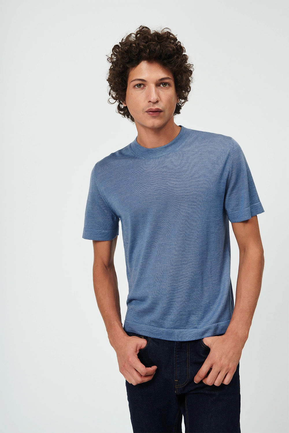 Blue men Cashmere Tee-shirt - front view | Julien | Linnea Lund