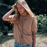 Crew neck short sleeve camel cashmere cardigan | Lena | Linnea Lund