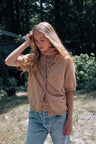 Crew neck short sleeve camel cashmere cardigan | Lena | Linnea Lund