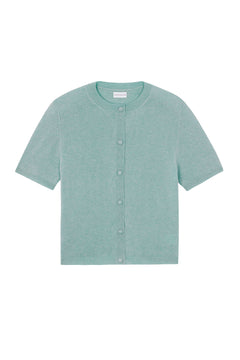 Crew neck short sleeve aqua blue cashmere cardigan | Lena | Linnea Lund