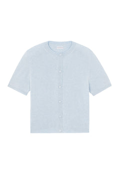 Crew neck short sleeve light blue cashmere cardigan | Lena | Linnea Lund