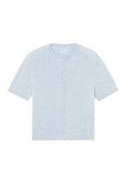 Crew neck short sleeve light blue cashmere cardigan | Lena | Linnea Lund
