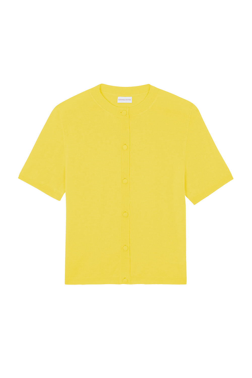 Crew neck short sleeve bright yellow cashmere cardigan | Lena | Linnea Lund