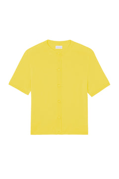 Crew neck short sleeve bright yellow cashmere cardigan | Lena | Linnea Lund
