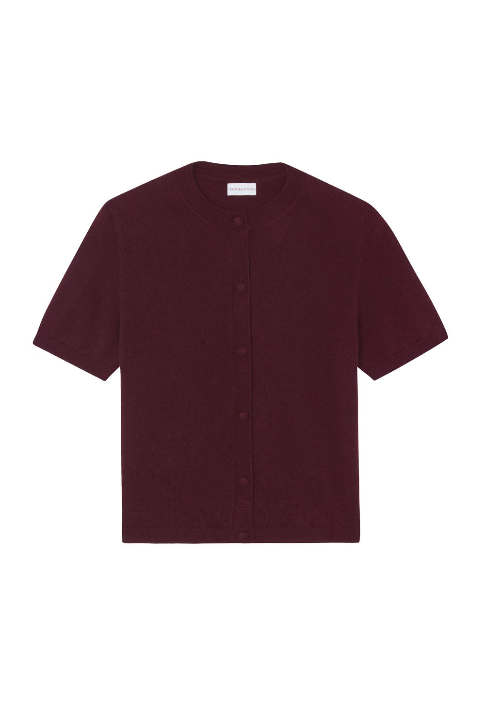 Crew neck short sleeve burgundy cashmere cardigan | Lena | Linnea Lund
