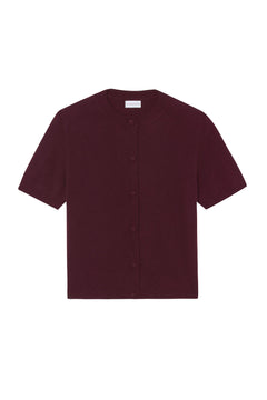 Crew neck short sleeve burgundy cashmere cardigan | Lena | Linnea Lund
