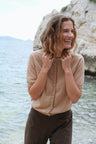 Crew neck short sleeve camel cashmere cardigan | Lena | Linnea Lund