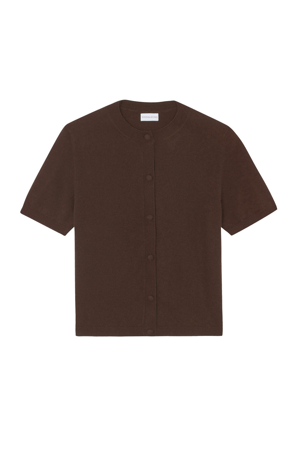 Crew neck short sleeve chocolat cashmere cardigan | Lena | Linnea Lund