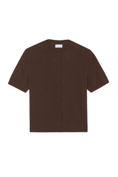 Crew neck short sleeve chocolat cashmere cardigan | Lena | Linnea Lund