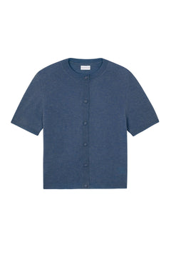 Crew neck short sleeve blue cashmere cardigan | Lena | Linnea Lund