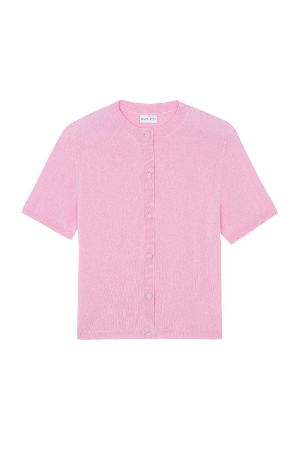 Crew neck short sleeve pink cashmere cardigan | Lena | Linnea Lund