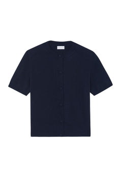 Crew neck short sleeve midnight blue cashmere cardigan | Lena | Linnea Lund