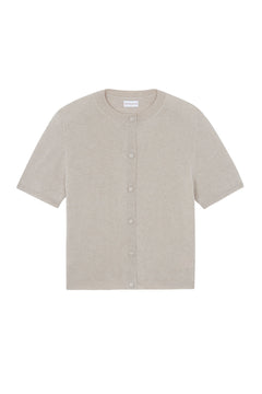 Crew neck short sleeve beige cashmere cardigan | Lena | Linnea Lund