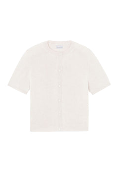 Crew neck short sleeve white cashmere cardigan | Lena | Linnea Lund