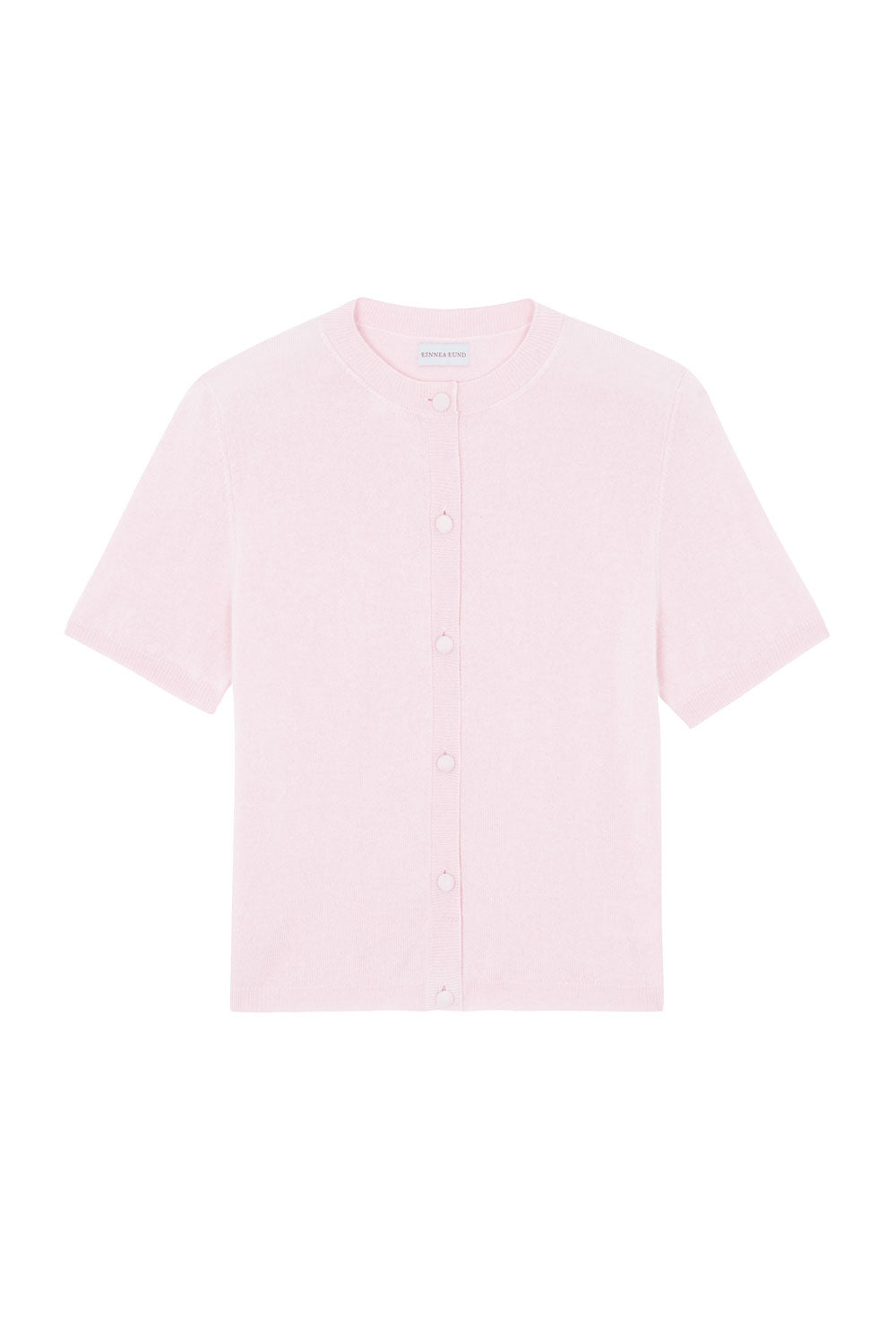 Crew neck short sleeve light pink cashmere cardigan | Lena | Linnea Lund