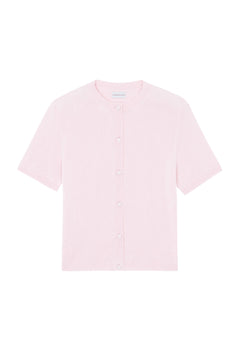 Crew neck short sleeve light pink cashmere cardigan | Lena | Linnea Lund