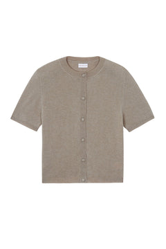 Crew neck short sleeve light brown cashmere cardigan | Lena | Linnea Lund
