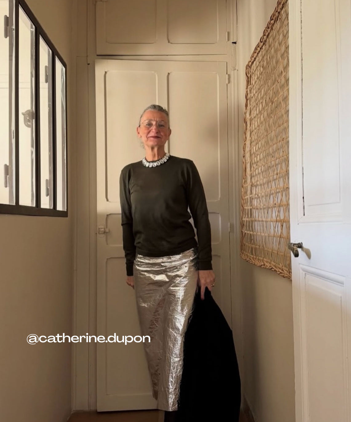 Catherine Dupon wearing the Linnea Lund cashmere sweater Harald