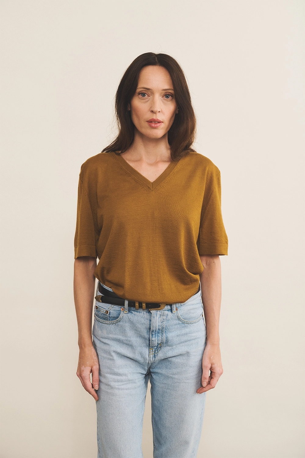 bronze color cashmere tee shirt women - front view | Magnus | Linnea Lund