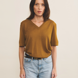 bronze color cashmere tee shirt women - front view | Magnus | Linnea Lund
