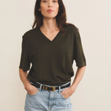 kaki cashmere tee shirt women - front view | Magnus | Linnea Lund