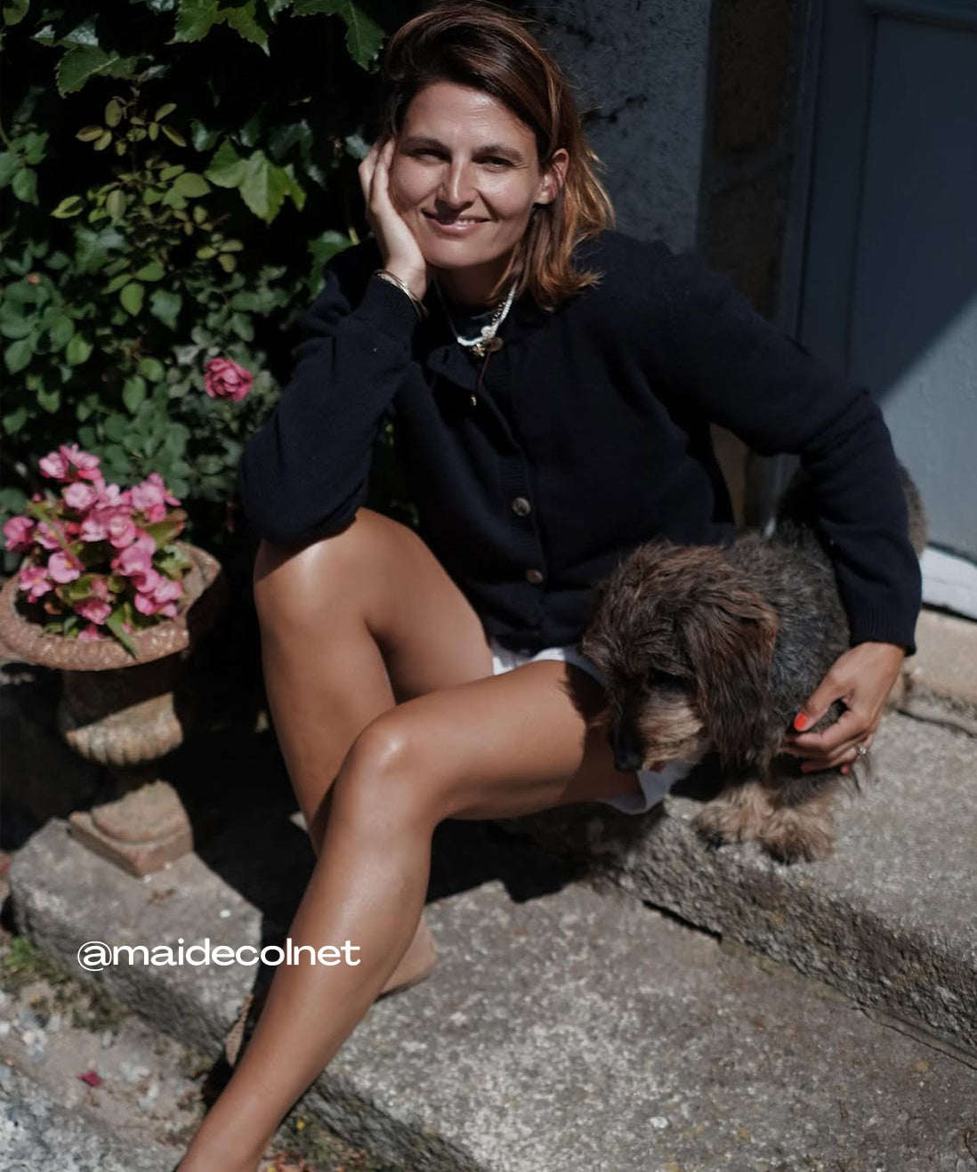 Maï de Colnet wearing the Linnea Lund cashmere cardigan Greta