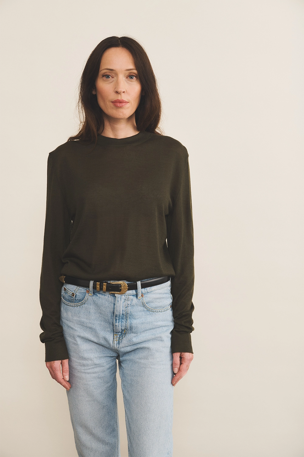 kaki cashmere sweater women - front view | Marcel | Linnea Lund