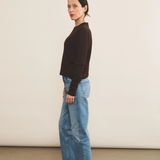 brown chocolate color cashmere tee shirt women - side view | Marcel | Linnea Lund