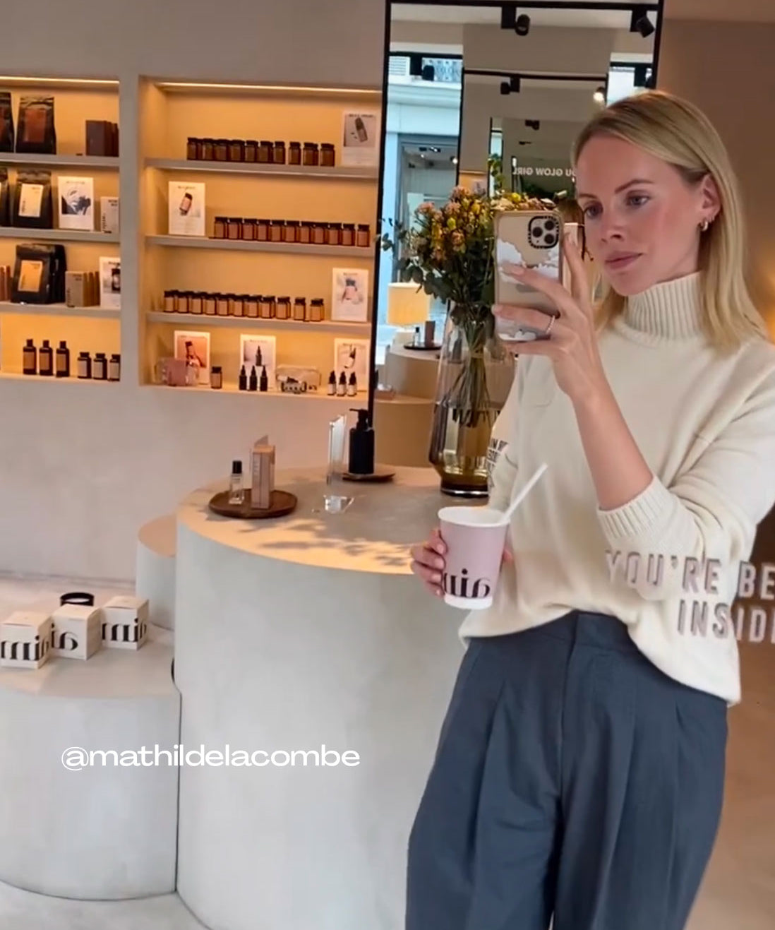 Mathilde Lacombe wearing the Linnea Lund cashmere sweater Charlotte