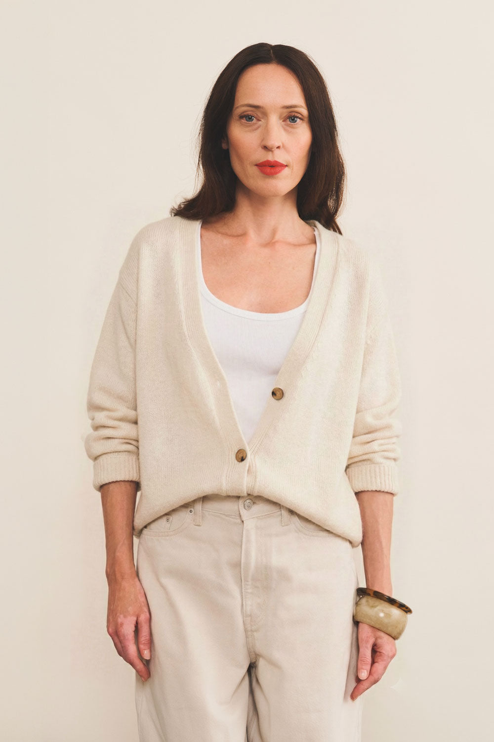 off white cashmere cardigan women - front | Matilda | Linnea Lund