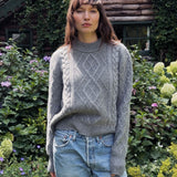 Grey cable knit cashmere sweater for women | Mila | Linnea Lund