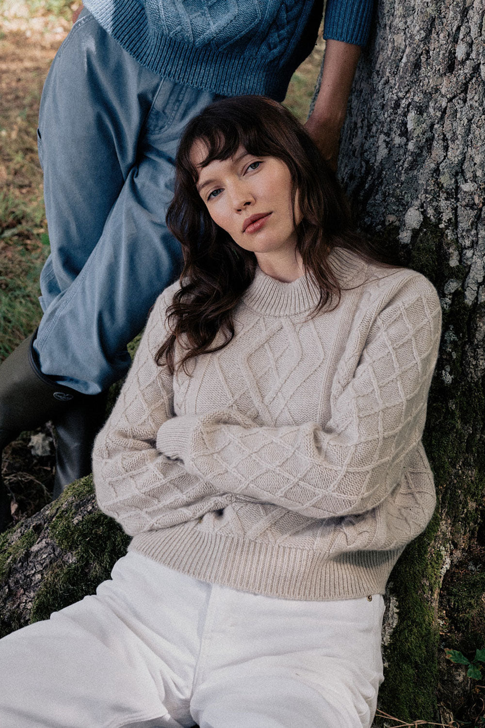 Beige cable knit cashmere sweater for women | Mila | Linnea Lund
