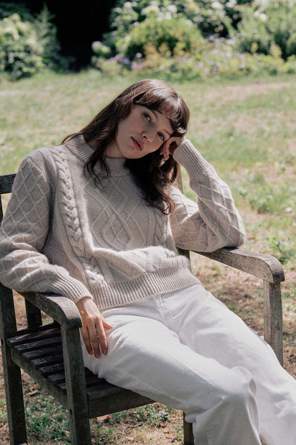 Beige cable knit cashmere sweater for women | Mila | Linnea Lund
