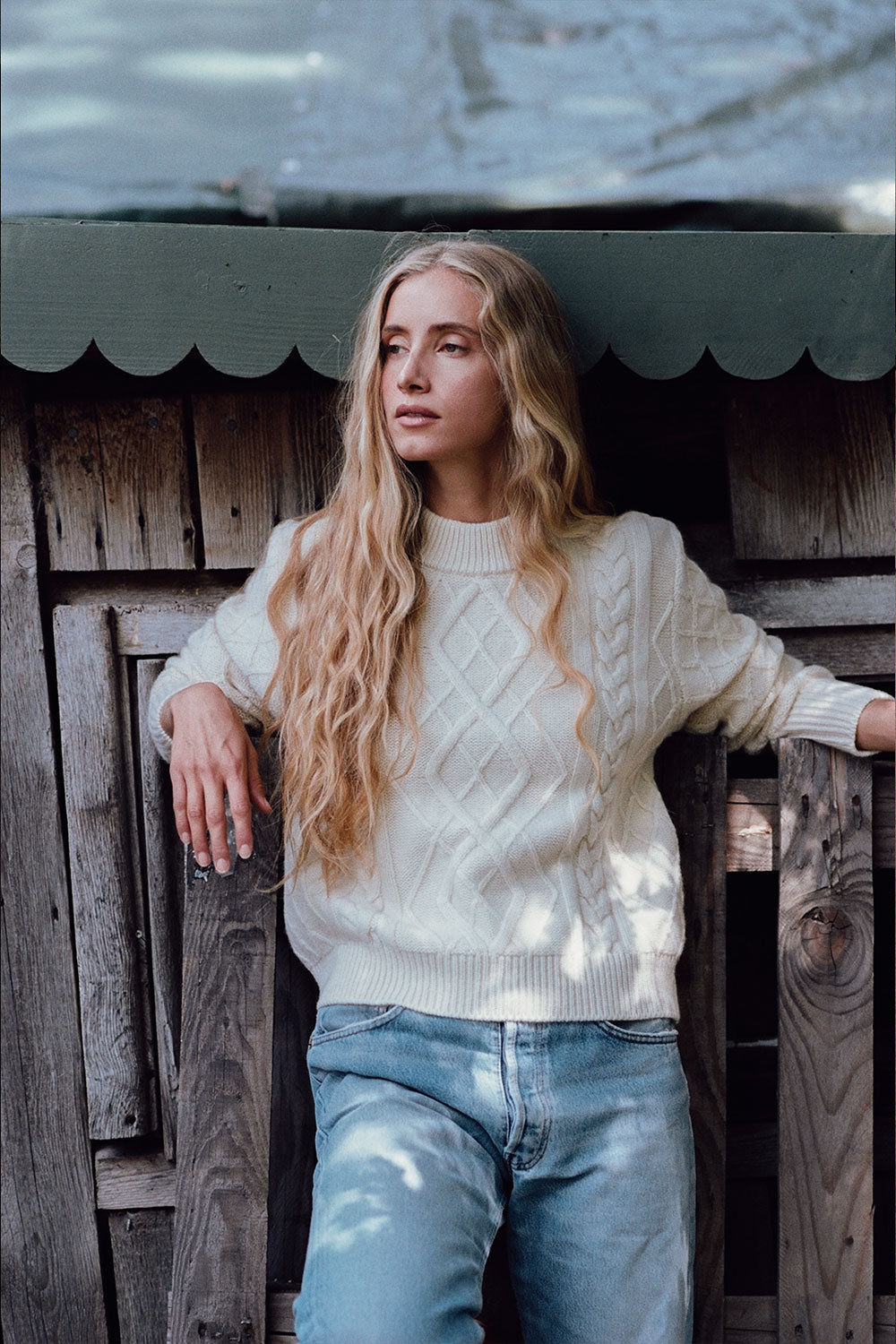 White cable knit cashmere sweater for women | Mila | Linnea Lund