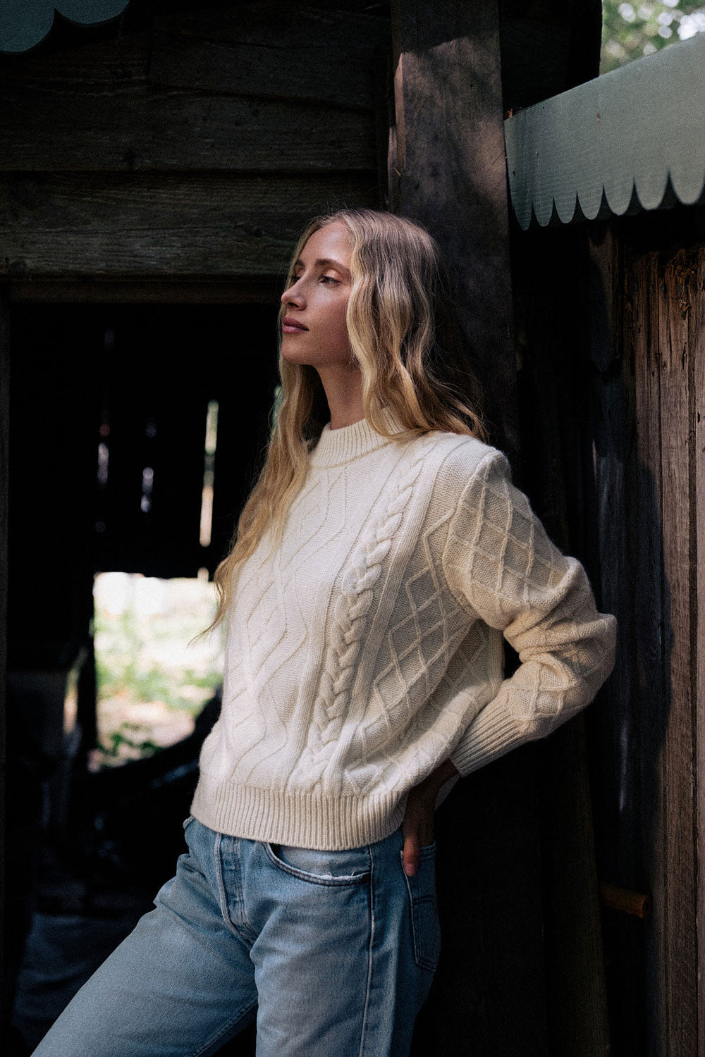 White cable knit cashmere sweater for women | Mila | Linnea Lund