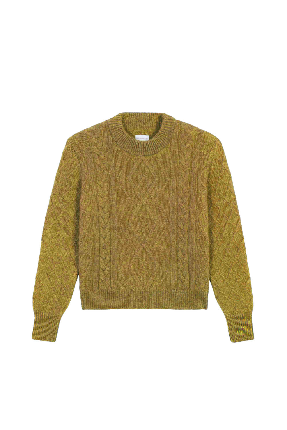 Ocher green cable knit cashmere sweater for women | Mila | Linnea Lund