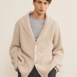 beige cashmere cardigan men - front view | Philippe | Linnea Lund